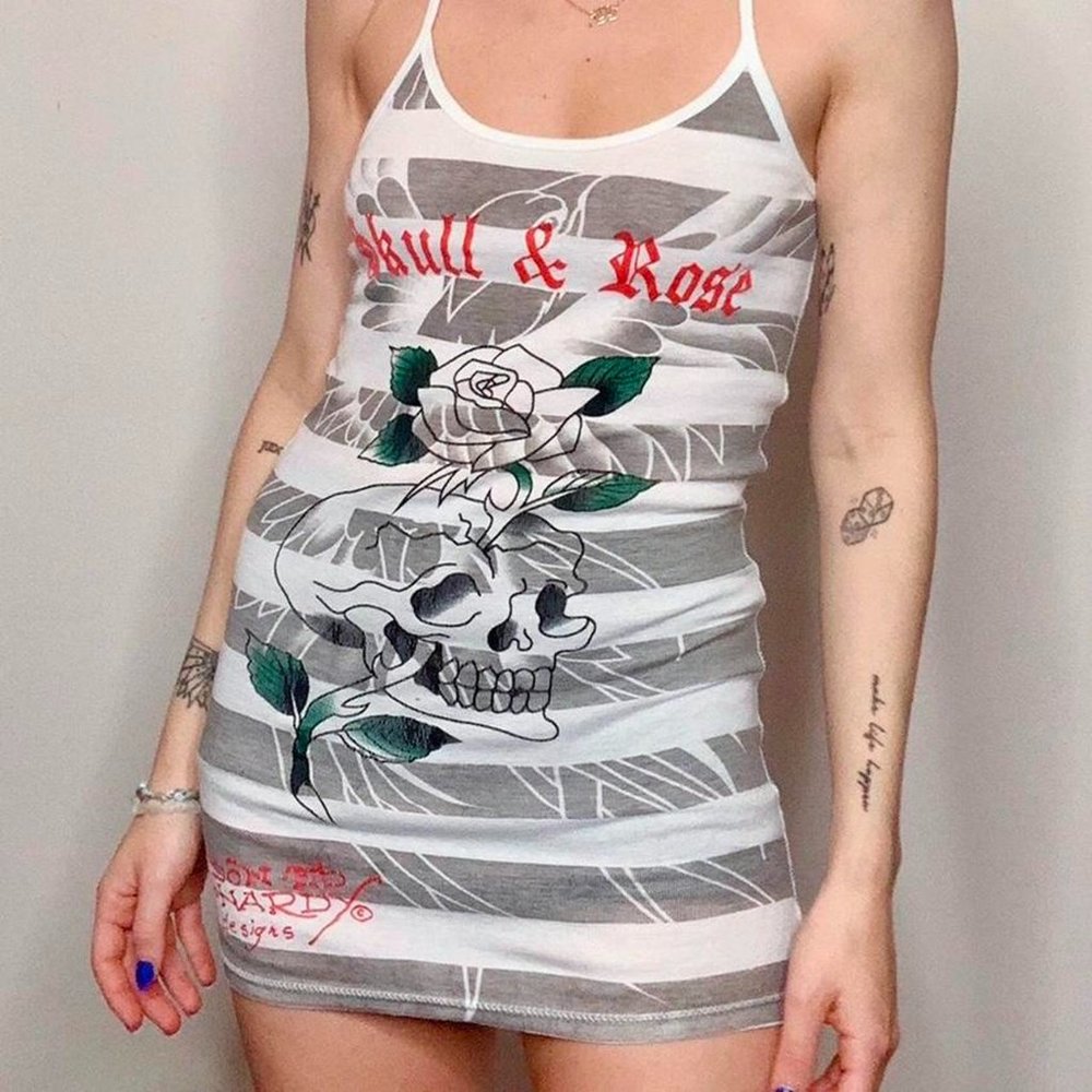 Vintage Ed Hardy strappy tank top bodycon dress / tunic.